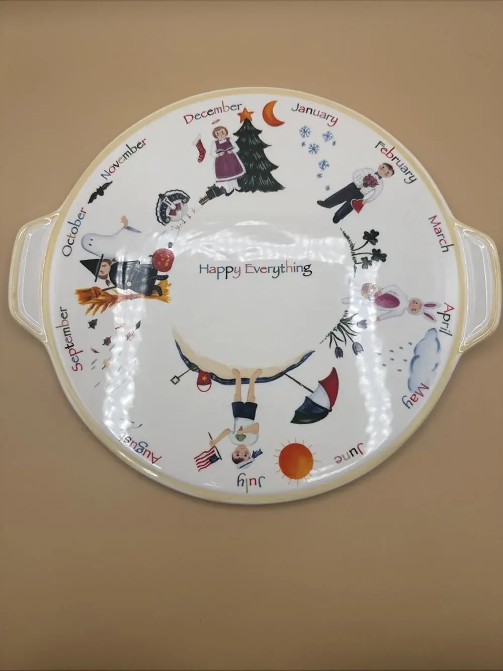 Nantucket Home Happy Everything Monthly Celebration Handled Cake Plate/Platter.